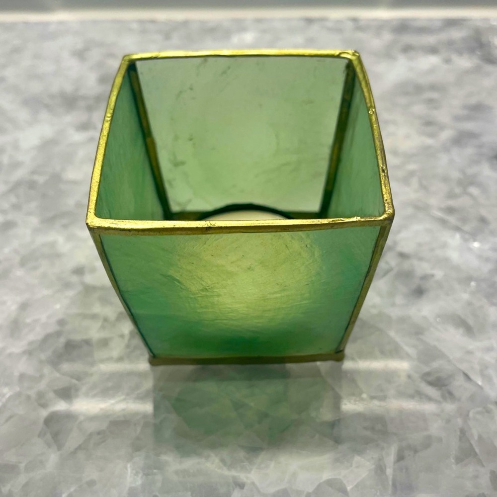 Square Green Capiz Tealight Candle Holder & Candle